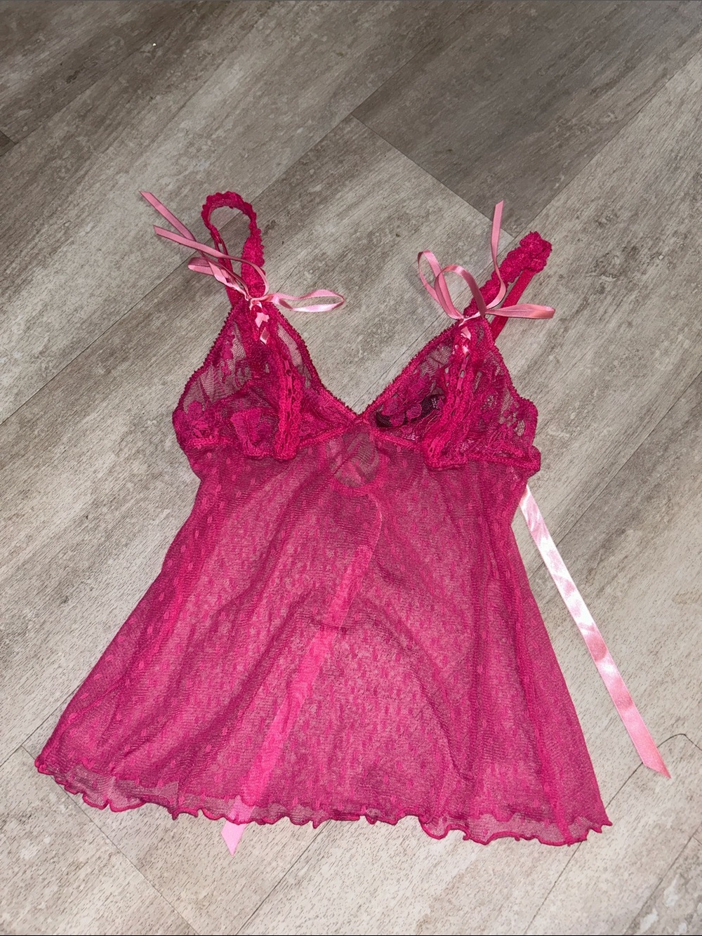Victoria Secret Sheer Lace Babydoll Nightie lingerie in Hot Pink